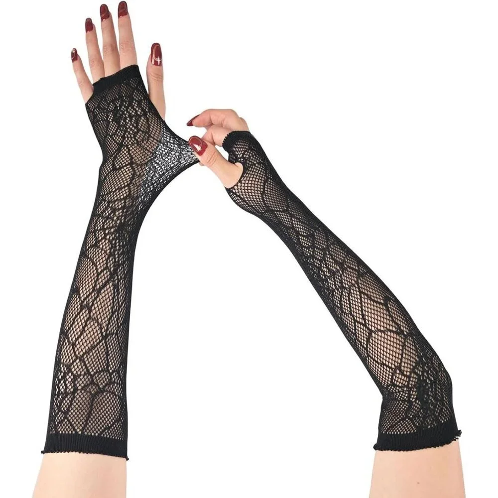Women's Fishing Halloween Black 3 Net Gloves Fingerless Gothic Accessories